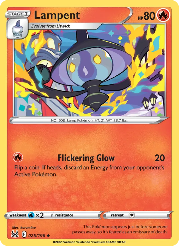 Lampent Reverse Holo 025/196 Lost Origin Pokémon Card