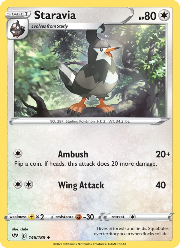 Staravia Reverse Holo 146/189 Darkness Ablaze Pokémon Card