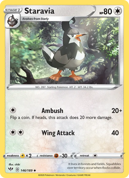 Staravia Reverse Holo 146/189 Darkness Ablaze Pokémon Card