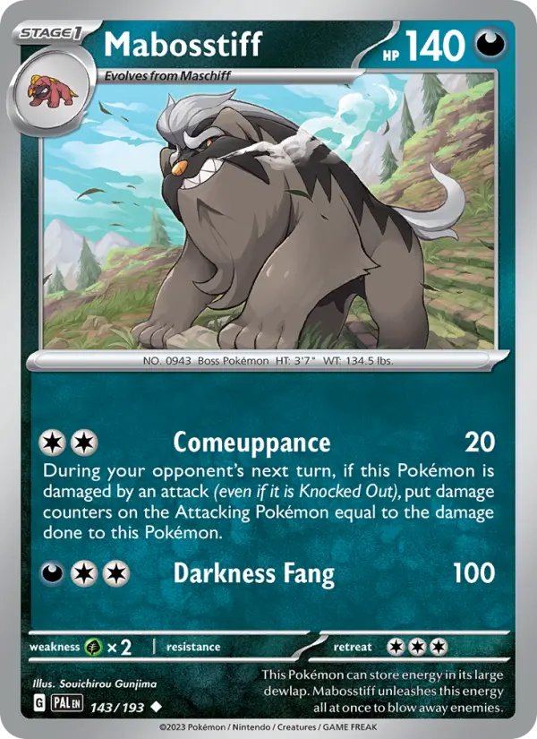 Mabosstiff Non-Foil 143/193 Paldea Evolved Pokémon Card