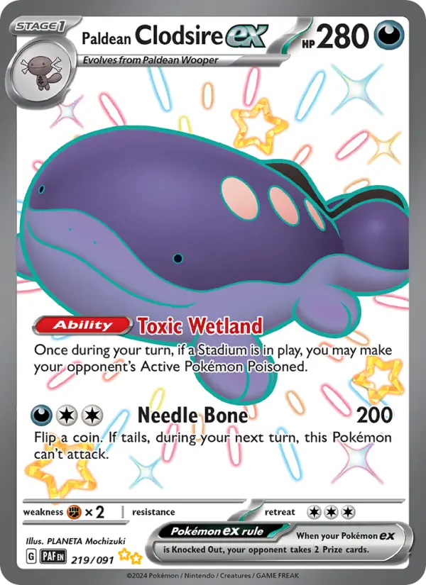 Paldean Clodsire ex Holo 219/91 Paldean Fates Pokémon Card