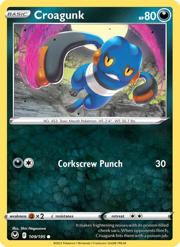 Croagunk Reverse Holo 109/195 Silver Tempest Pokémon Card