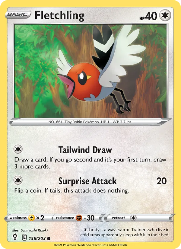 Fletchling Reverse Holo 138/203 Evolving Skies Pokémon Card