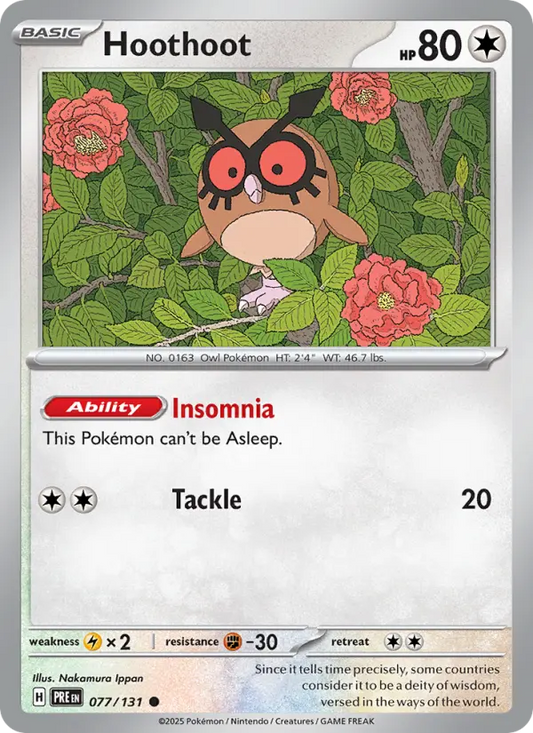 Hoothoot Reverse Holo 077/131 Prismatic Evolutions Pokémon Card