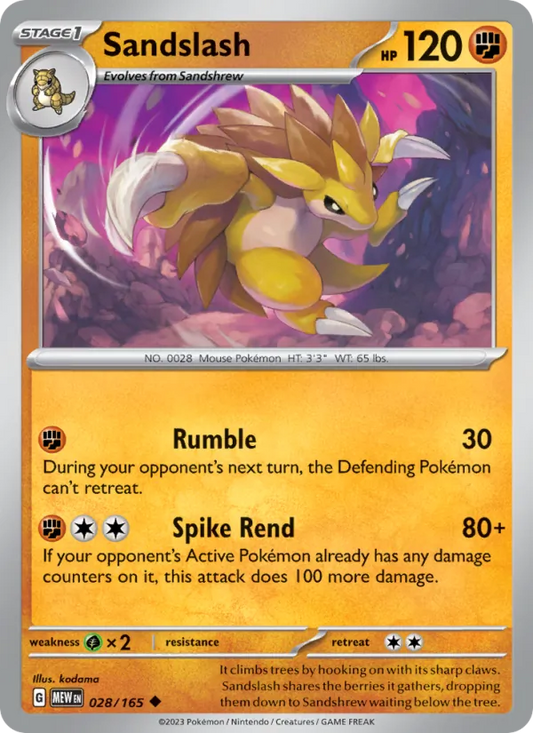 Sandslash Normal 028/165 151 Pokémon Card