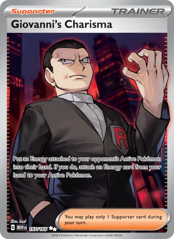 Giovanni's Charisma Holo 197/165 151 Pokémon Card