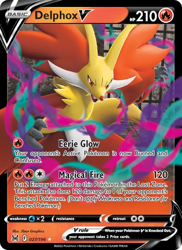 Delphox V Holo 027/196 Lost Origin Pokémon Card