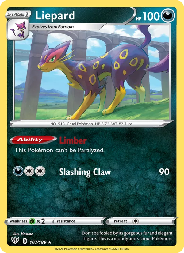 Liepard Reverse Holo 107/189 Darkness Ablaze Pokémon Card