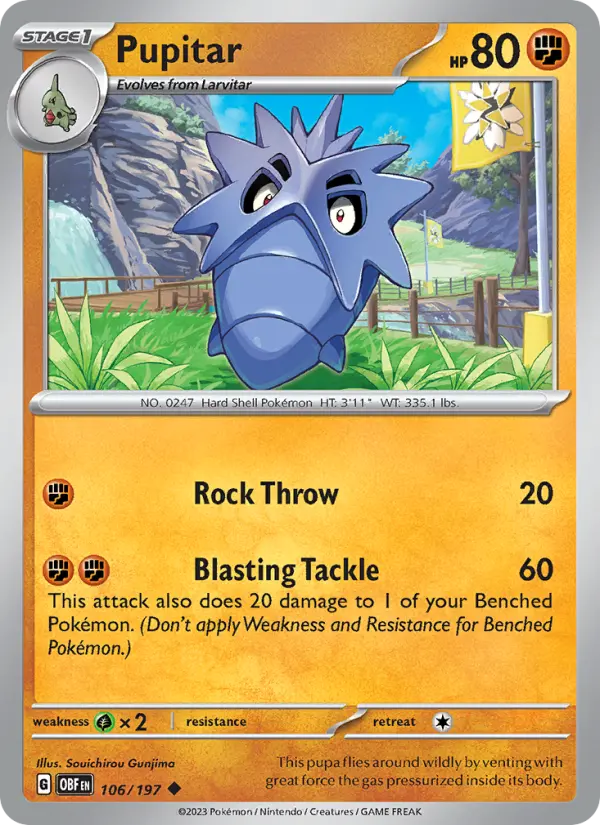 Pupitar Reverse Holo 106/197 Obsidian Flames Pokémon Card