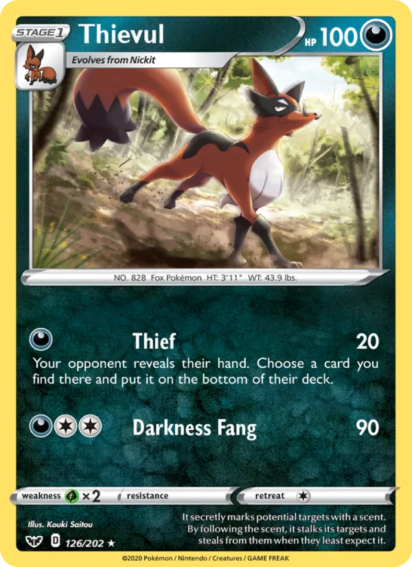Thievul Reverse Holo 126/202 Sword & Shield Pokémon Card