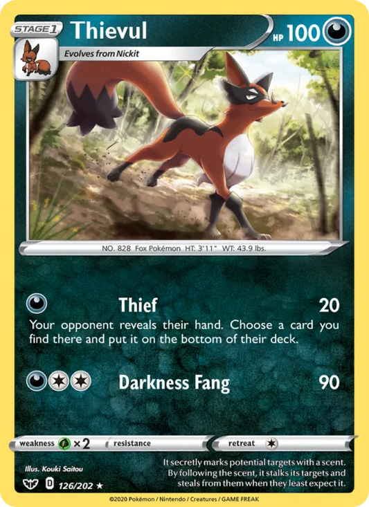 Thievul Reverse Holo 126/202 Sword & Shield Pokémon Card