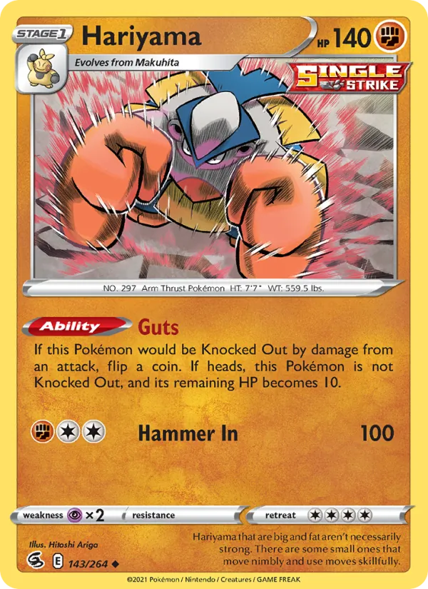 Hariyama Reverse Holo 143/264 Fusion Strike Pokémon Card