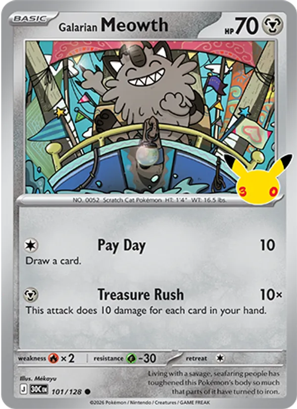 Galarian Meowth Normal 101/128 30th Celebration Pokémon Card