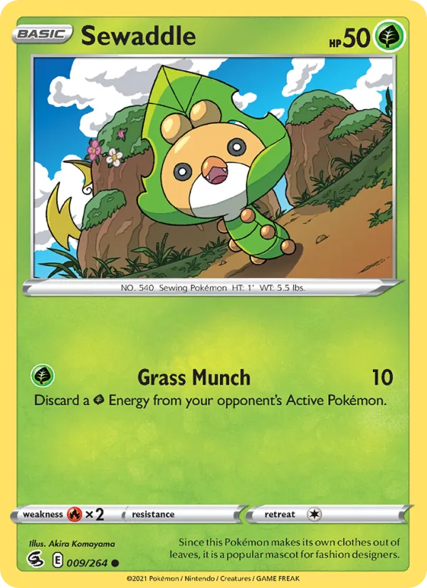 Sewaddle Reverse Holo 009/264 Fusion Strike Pokémon Card
