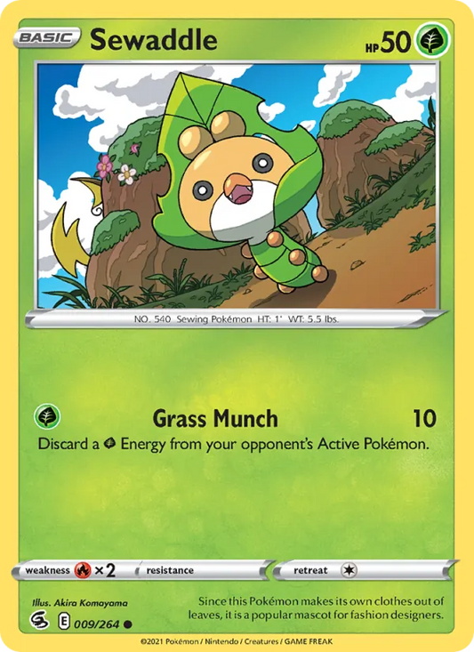 Sewaddle Reverse Holo 009/264 Fusion Strike Pokémon Card