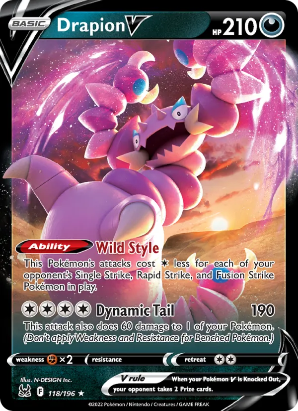 Drapion V Holo 118/196 Lost Origin Pokémon Card