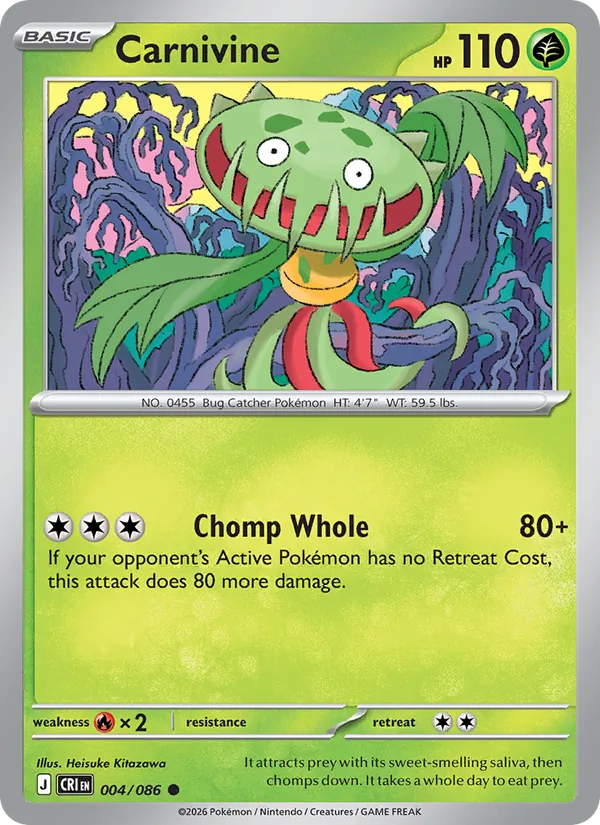Carnivine Non-Holo 004/86 Chaos Rising Pokémon Card