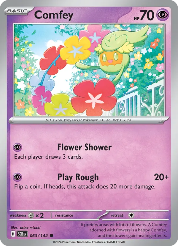 Comfey Reverse Holo 063/142 Stellar Crown Pokémon Card
