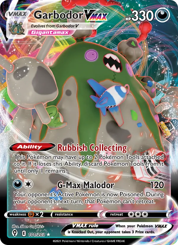 Garbodor VMAX Holo 101/203 Evolving Skies Pokémon Card