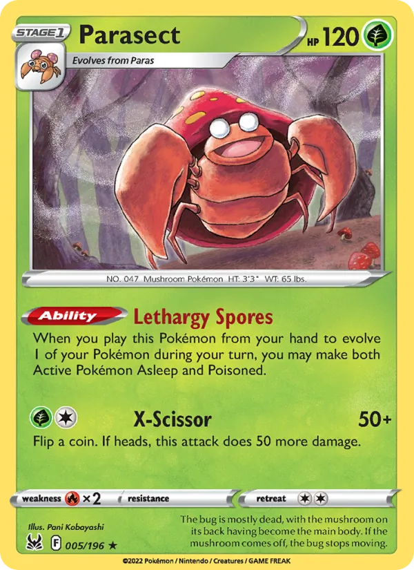 Parasect Reverse Holo 005/196 Lost Origin Pokémon Card