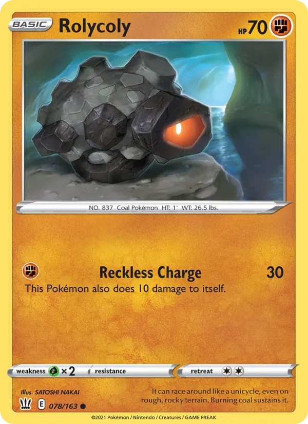 Rolycoly Reverse Holo 078/163 Battle Styles Pokémon Card