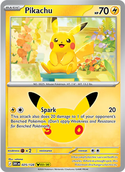 Pikachu Normal 025/128 30th Celebration Pokémon Card