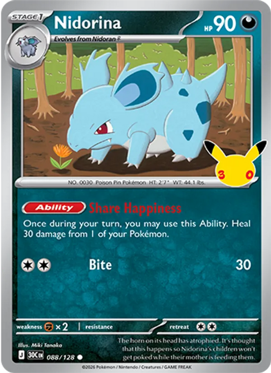 Nidorina Normal 088/128 30th Celebration Pokémon Card