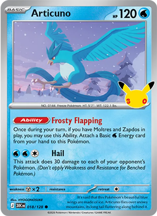 Articuno Normal 018/128 30th Celebration Pokémon Card