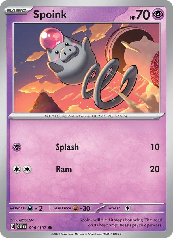 Spoink Reverse Holo 090/197 Obsidian Flames Pokémon Card