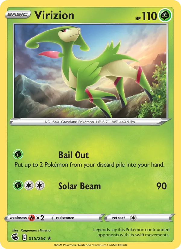 Virizion Reverse Holo 015/264 Fusion Strike Pokémon Card