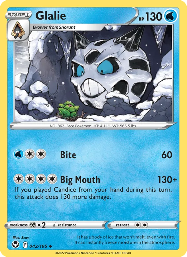 Glalie Reverse Holo 042/195 Silver Tempest Pokémon Card