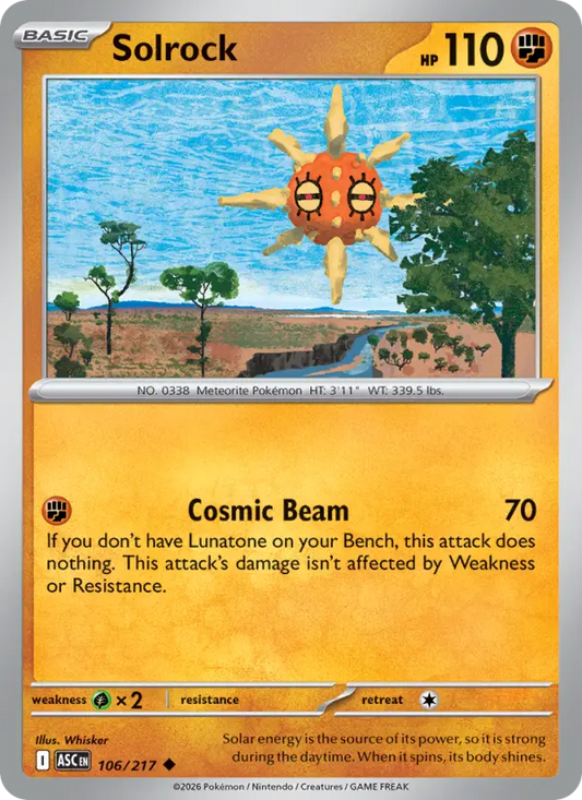 Solrock Reverse Holo 106/217 Ascended Heroes Pokémon Card