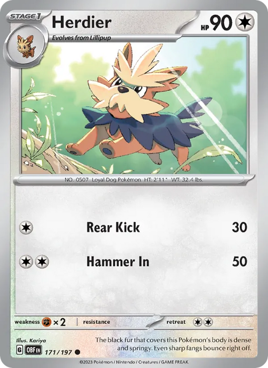 Herdier Normal 171/197 Obsidian Flames Pokémon Card