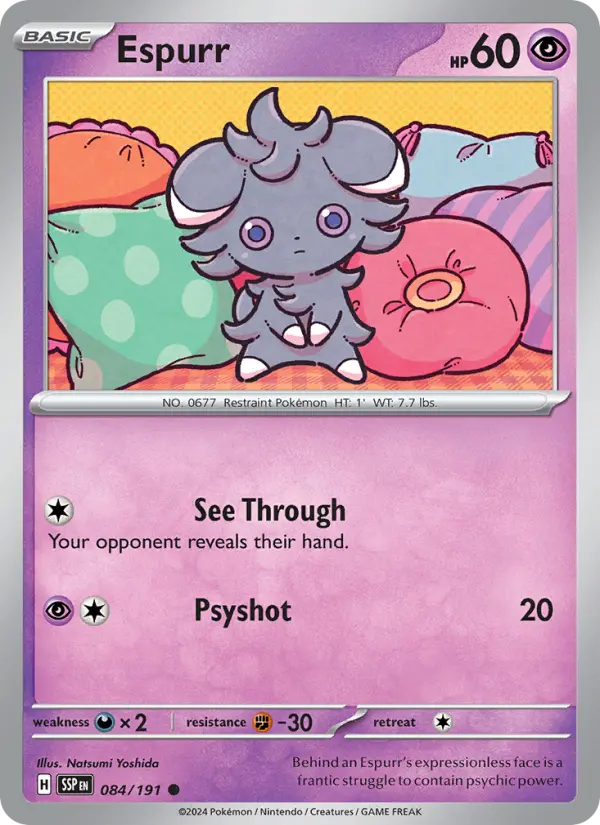 Espurr Reverse Holo 084/191 Surging Sparks Pokémon Card