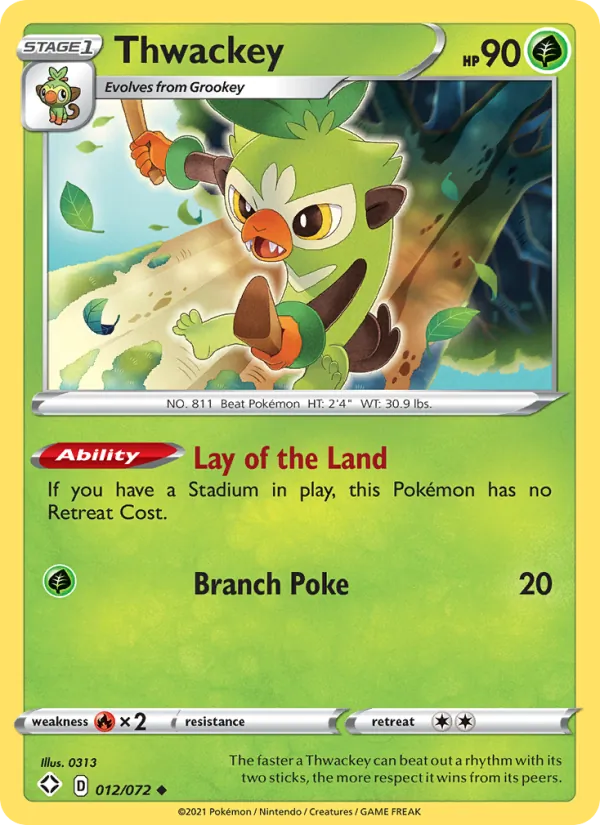 Thwackey Reverse Holo 012/72 Shining Fates Pokémon Card
