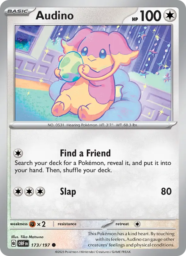 Audino Reverse Holo 173/197 Obsidian Flames Pokémon Card