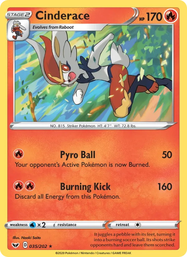 Cinderace Reverse Holo 035/202 Sword & Shield Pokémon Card