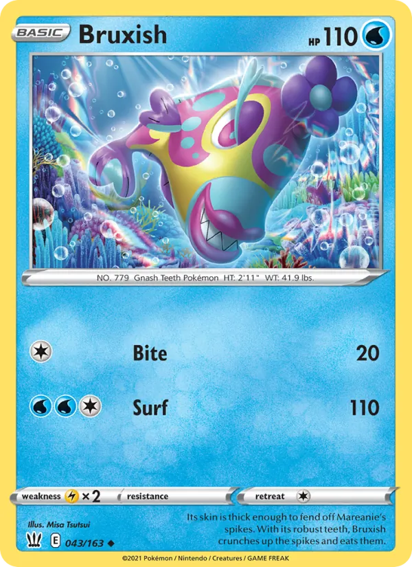 Bruxish Reverse Holo 043/163 Battle Styles Pokémon Card