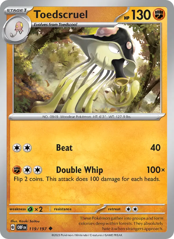 Toedscruel Reverse Holo 119/197 Obsidian Flames Pokémon Card