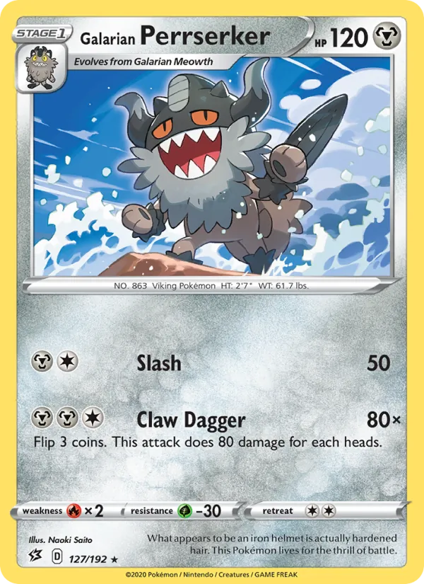 Galarian Perrserker Reverse Holo 127/192 Rebel Clash Pokémon Card
