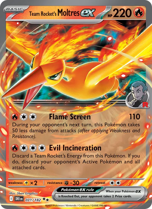 Team Rocket's Moltres ex Holo 031/182 Destined Rivals Pokémon Card