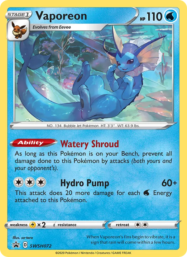 Vaporeon Holo WH072/307 SWSH Black Star Promos Pokémon Card