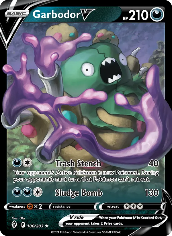 Garbodor V Holo 100/203 Evolving Skies Pokémon Card