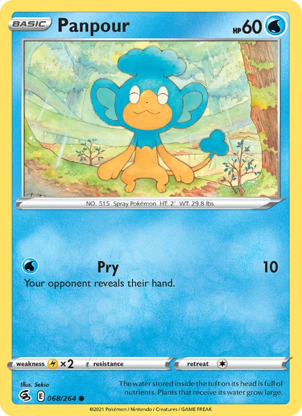 Panpour Reverse Holo 068/264 Fusion Strike Pokémon Card