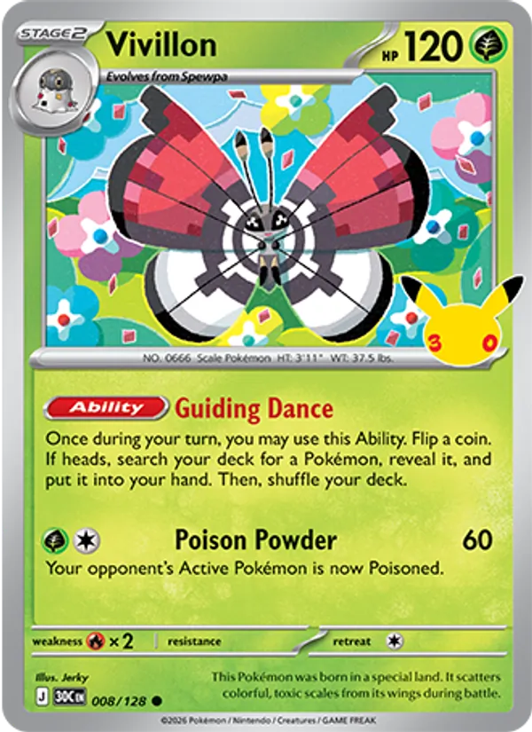 Vivillon Normal 008/128 30th Celebration Pokémon Card