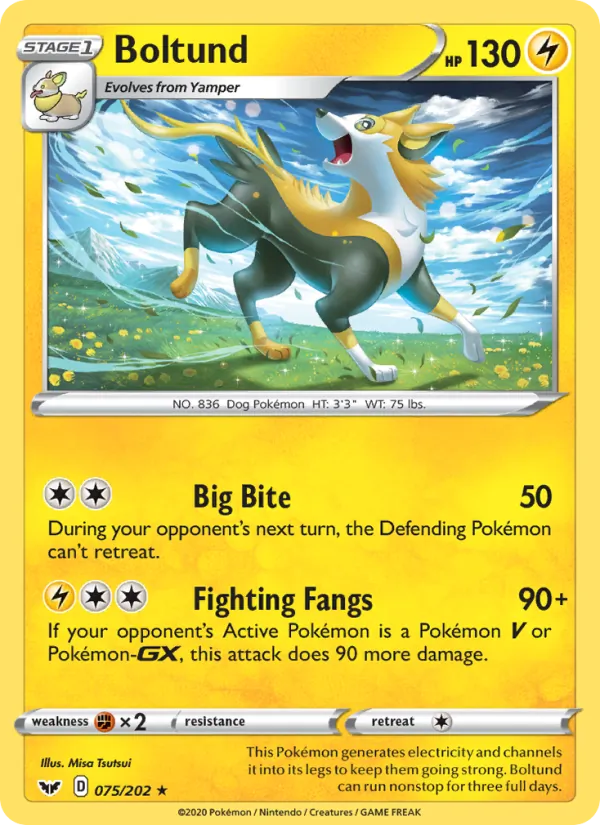 Boltund Reverse Holo 075/202 Sword & Shield Pokémon Card