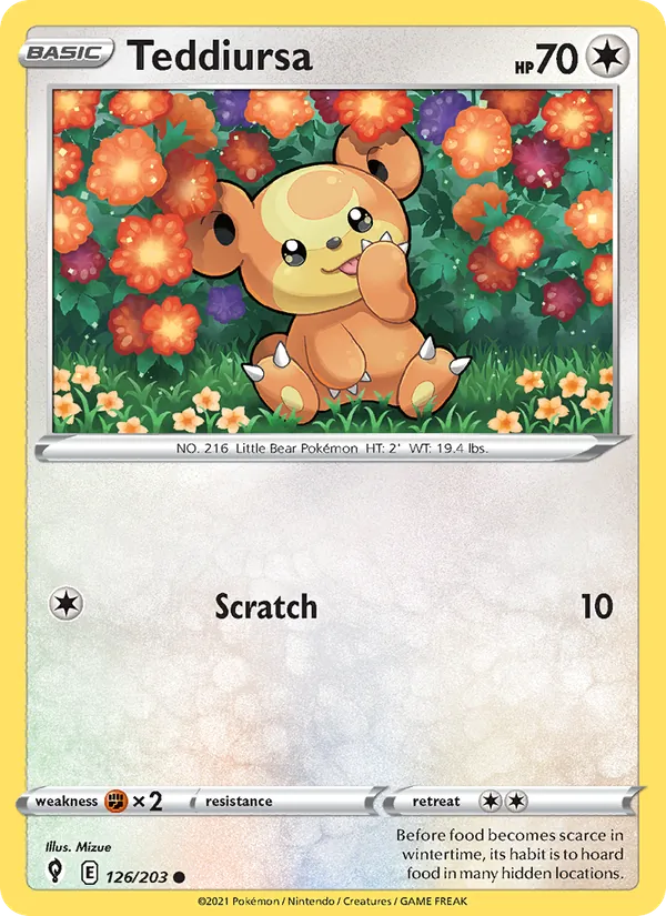 Teddiursa Reverse Holo 126/203 Evolving Skies Pokémon Card