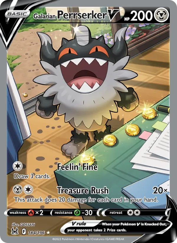 Galarian Perrserker V Holo 184/196 Lost Origin Pokémon Card
