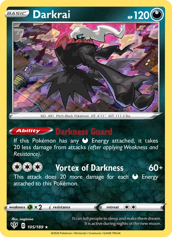 Darkrai Reverse Holo 105/189 Darkness Ablaze Pokémon Card