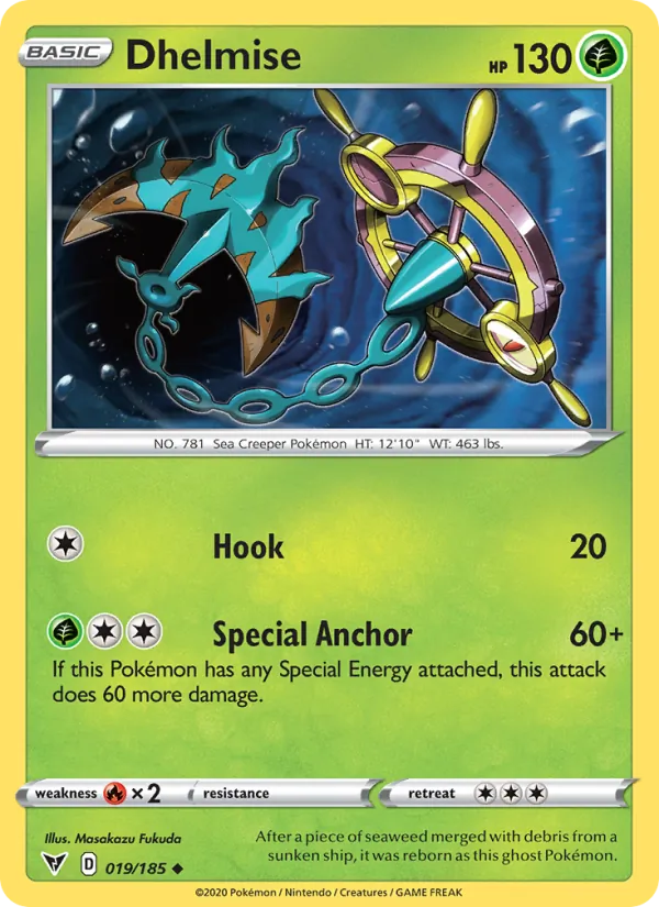 Dhelmise Reverse Holo 019/185 Vivid Voltage Pokémon Card